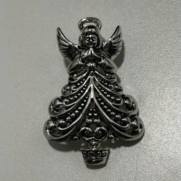 Lot Of 3 Christmas Theme Brooches Silver Gold-tone Angel Christmas Tree Snowman - Picture 3 of 8